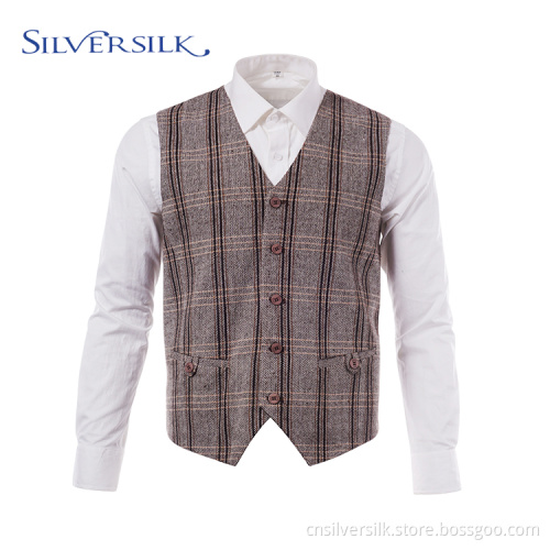 Mode Vintage Plaid Waistcoat Custom Vest för kostym